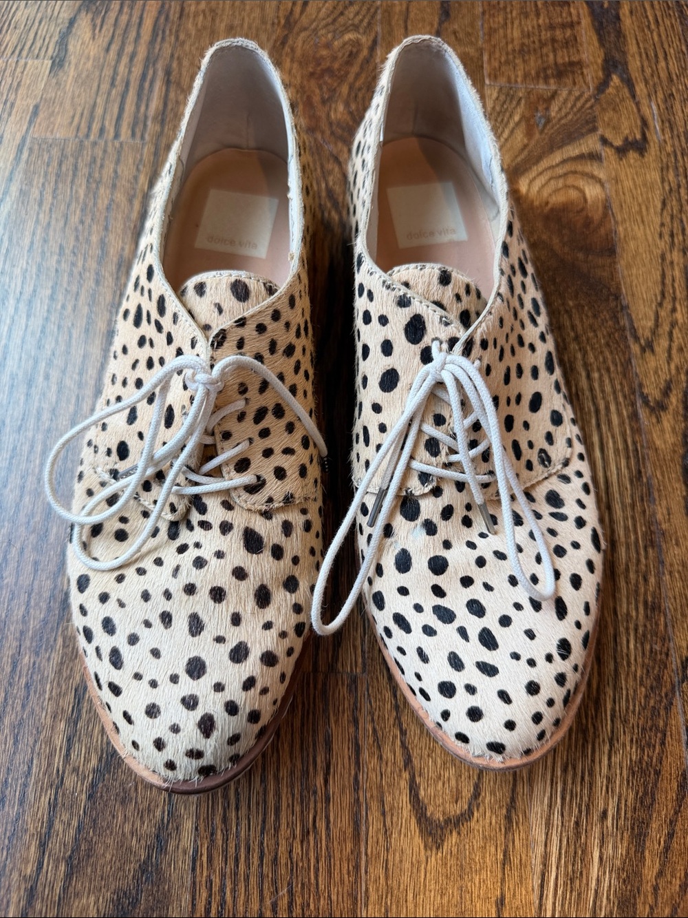 Dolce Vita “Kyle” Beige and Black Spotted Lace-Up Oxford
